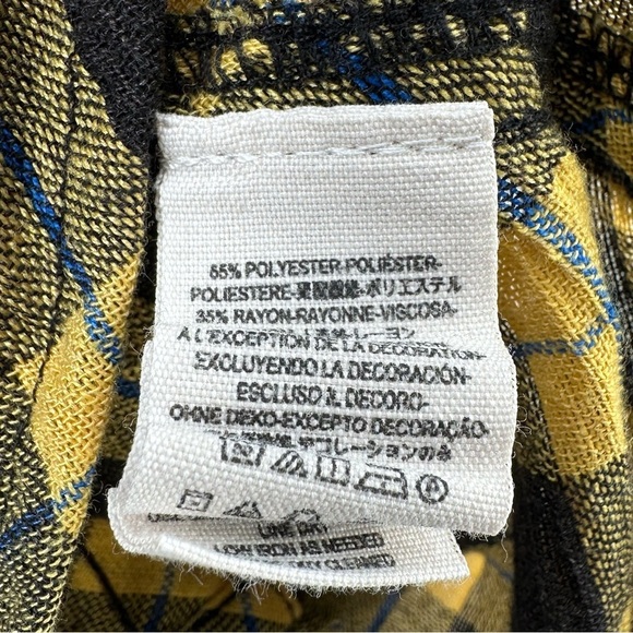Free People Gauzy Plaid Lace Up Button Down Top Yellow Size S - Picture 7 of 9